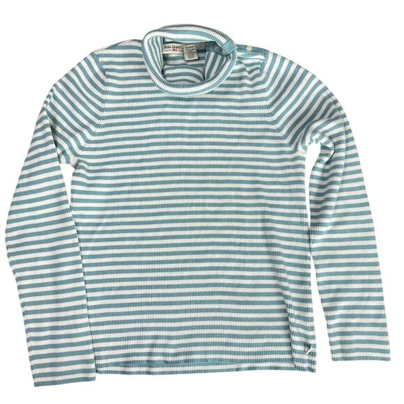 Y2k Polo Jeans Co by Ralph Lauren Blue White Striped Knit Turtleneck Size XL - Picture 2 of 9